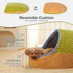 Jiupety Cat Beds for Indoor Cats, Cat Cave Bed and Kitten Bed, Hideway Cat House for Cat & Small Dog with Anti-Slip Bottom, Washable Removable Cushion, L(19"x17"x16"), Green.
