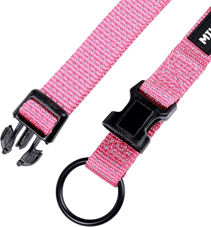 Mile High Life Dog Collar, Nylon Reflective Dog Collars w Pull D-Ring, Light Weight Adjustable Puppy Collars, Dog Collars for Small Dogs(Pink, Small)