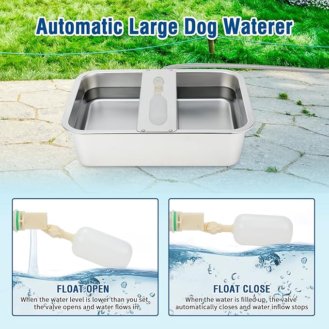 BWOGUE 5 Gal Automatic Dog Water Dispenser for Large Dogs Stainless Steel Outdoor Water Bowl Large Breed Self Filling Dog Waterer Feeder for Dogs Cat Chicken Livestock