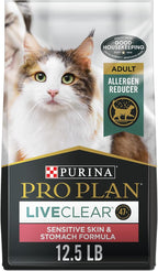 Purina Pro Plan Allergen Reducing, Sensitive Skin & Stomach, High Protein Cat Food, LIVECLEAR Turkey and Oatmeal Formula - 12.5 lb. Bag