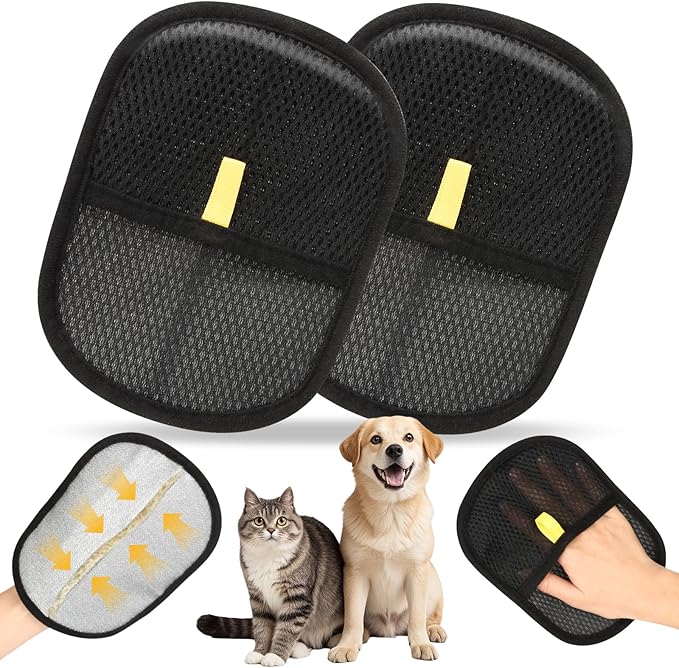 2Pcs Pet Hair Removal Glove for Dogs and Cats, Reusable Electrostatic Gloves Brush for Pet Hair Removal Grooming, Pet Hair Remover Tool for Clothing, Couch, Carpet, Car Seats,Furniture