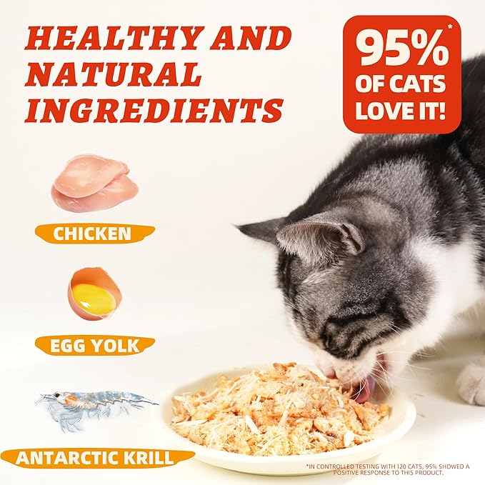 Wellix Dog & Cat Food Topper - Antarctic Krill Treats Freeze Dried Egg Yolk&Chicken Flavor Low Calorie - Cognitive and Skin & Coat Support - Healthy Cat Treats for Indoor Cats
