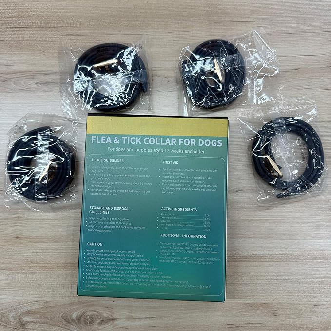 Flea Collar for Dogs 4 Pack, 32 Months Comfort Flea and Tick Prevention, Waterproof Dog Flea and Tick Collar, Adjustable Flea and Tick Treatment for Dogs - One Sizes Fit All (Black)