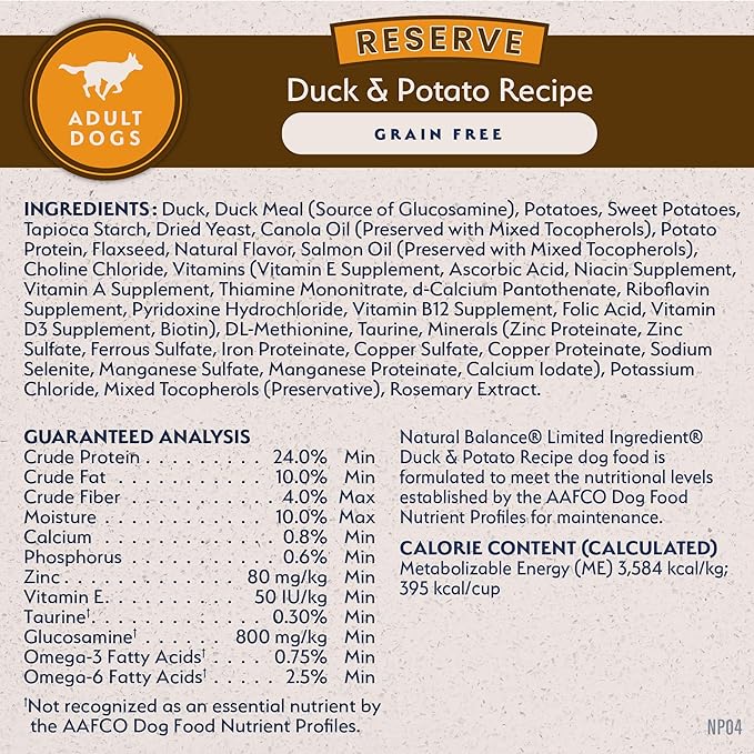 Natural Balance Limited Ingredient Adult Grain-Free Dry Dog Food, Reserve Duck & Potato Recipe, 4 Pound (Pack of 1)