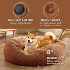 Bedsure Calming Dog Bed for Medium Dogs - Donut Washable Medium Pet Bed, 30 inches Anti-Slip Round Fluffy Plush Faux Fur Cat Bed, Fits up to 45 lbs Pets, Caramel