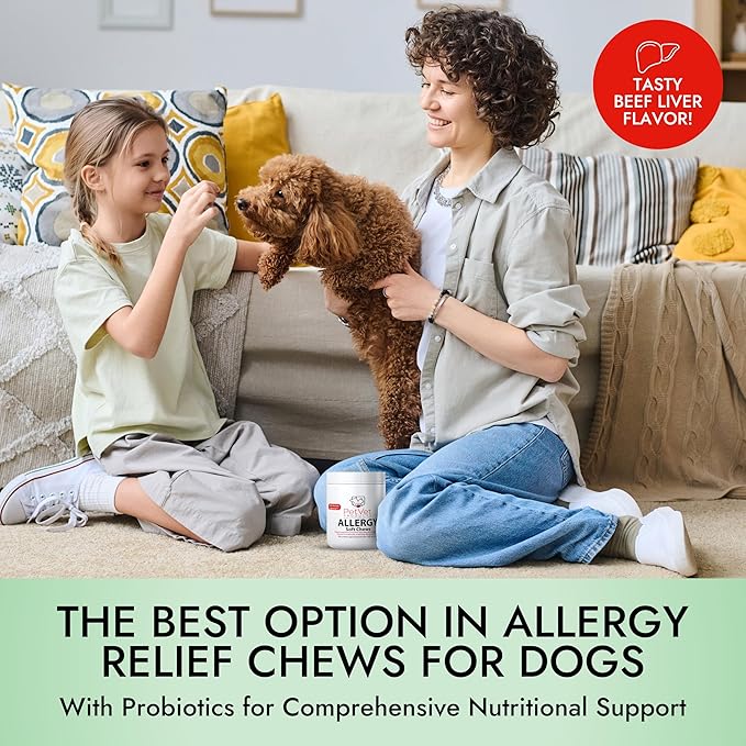 Pet Vet Allergy Relief Chews for Dogs (Beef Liver) – Itchy Skin Relief for Dog Allergies – Skin Irritation Treatment, Allergy Chews, Pet Probiotics – Dog Health