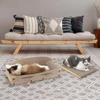 FUKUMARU 26 Inch Cat Scratcher Cardboard Lounge Bed, 2 Reversible Cat Scratch Pads Refill for Indoor Cats, Durable Cats Scratching Boards Extra Large Lounger Bed Sofa Couch with Ball Toy, Beige