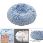 Calming Donut Dog Bed Small, Plush Round Cuddler Dog & Cat Cushion Bed, Anit-Anxiety Marshmellow Fluffy Faux Fur, Self-Warming Comfy Cozy Pet Bed (20", Light Blue)