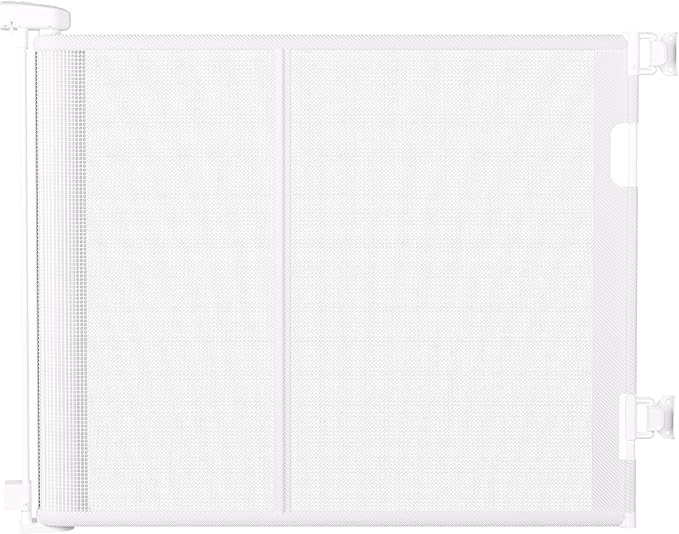 150″ Retractable Baby Gate – 34″ Tall Extra Wide Safety Gate for Large Hallways, Open Areas, Pet Zones – Durable Mesh Gate for Kids and Dogs, White