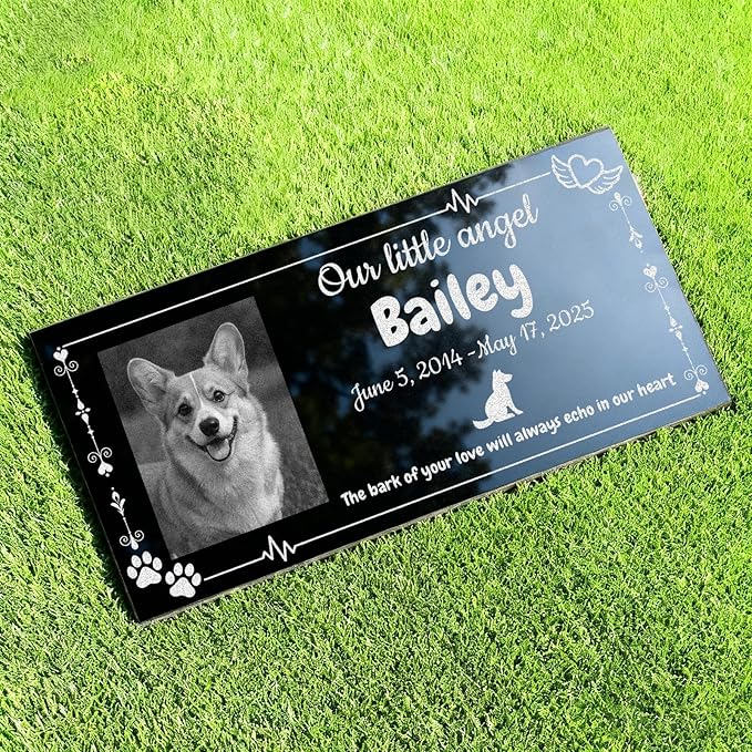 HDSD Memorial Stone Plaque Personalized Granite Grave Marker for Dogs Cats & Loved Ones Laser Engraved Headstone Indoor Outdoor 8×4 or 12×6 Inches