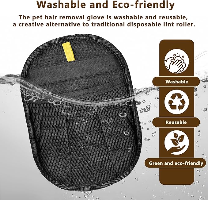 Pet Hair Removal Glove, Reusable Washable Pet Hair Remover for Cats Dogs, Electrostatic Cat Grooming Gloves for Pet Hair, Efficient Dog Hair Remover for Couch,Furniture,Clothes (Black)
