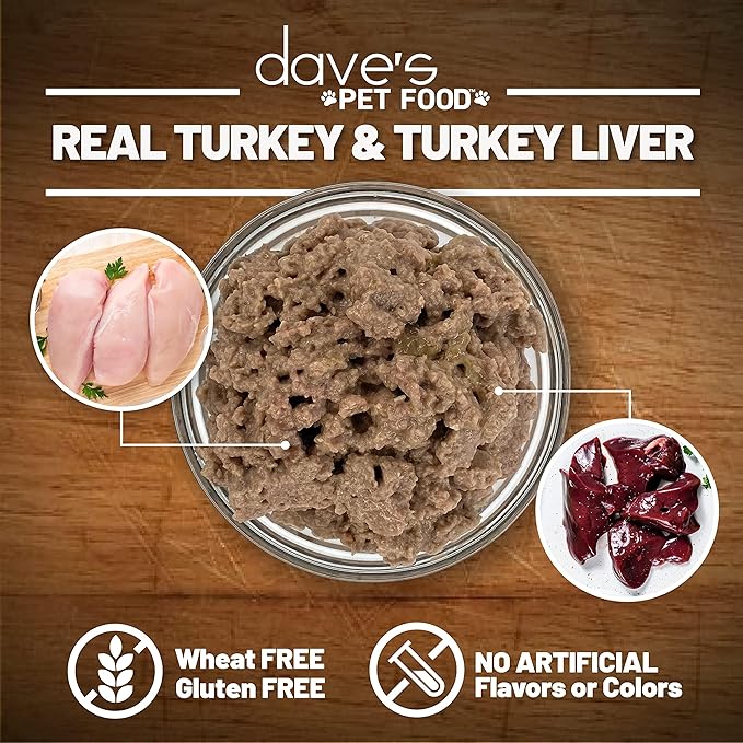 Dave's Pet Food Grain Free Wet Dog Food (95% Turkey & Turkey Liver), Made in USA Single-Source Protein, Limited Ingredients, 12.5 oz Cans (12 Pack)