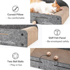 FUKUMARU 26 Inch Cat Scratcher Cardboard Lounge Bed, 2 Reversible Cat Scratch Pads Refill for Indoor Cats, Durable Cats Scratching Boards Extra Large Lounger Bed Sofa Couch with Ball Toy, Grey
