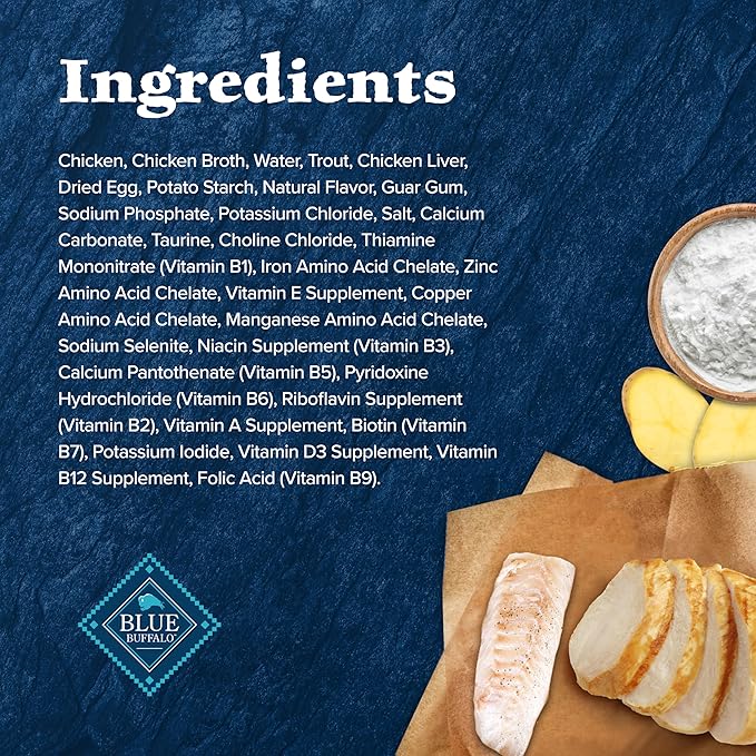 Blue Buffalo Wilderness Wild Delights Meaty Morsels Wet Cat Food, High-Protein & Grain-Free, Made with Natural Ingredients, Chicken & Trout Recipe in Tasty Gravy, 3-oz. Cans (24 Count)