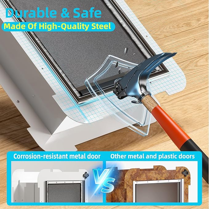 3-Flaps Never Rust Extra Large Dog Door for Door with Sliding Lock Panel, Steel Frame and Telescoping Tunnel, Extreme Weather Durable XL Dog Doors for Door (Pets Up to 220 Lbs)