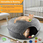 Cat Tunnel Bed – Large Cat Donut Tunnel with 12-Pcs Cat Toy Set – Soft Felt Cat Caves for Indoor Cats with Upgraded Zipper – Scratch-Resistant Cat Cave Bed – Comfortable Peekaboo Cat Cave