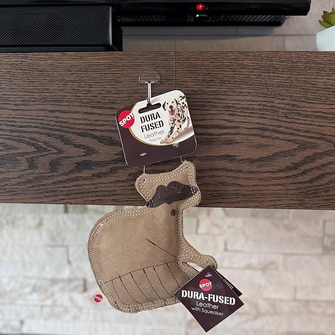 SPOT Dura-Fused Leather Raccoon Dog Toy – Real Leather & Jute Fabric, Double-Stitched & Durable, Squeaky Interactive Chew Toy for Moderate Chewers, Small & Medium Dogs, Soft Stuffed Fetch Toy, 7.25in