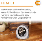 K&H Pet Products Thermo-Pet Cave Heated Cat Bed - Gray/Geo Flower 17 X 15 X 13 Inches