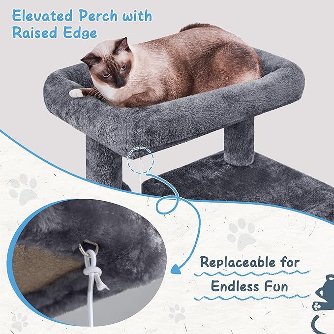 Yaheetech Cat Tree Tower, 40-Inch Condo with Hammock, Oversized Soft Platform, Scratching Board, Basket, Pet Beds & Furniture for Large Kittens, Dark Gray
