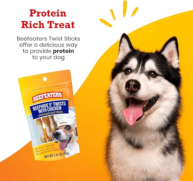 Beefeaters Beefhide 5in Twist with Real Chicken – Protein-Rich Dog Treats for Clean Teeth, Ideal for Training & All Dog Sizes