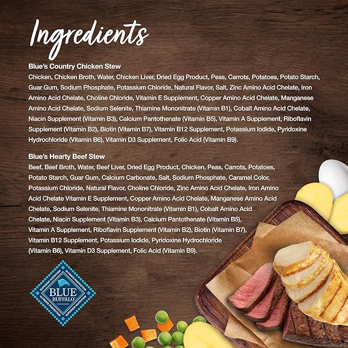 Blue Buffalo Blue's Stew Natural Wet Dog Food, Made with Natural Ingredients, Hearty Beef and Country Chicken Variety Pack, 12.5-oz. Cans, 6 Count