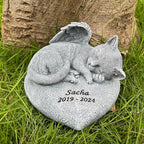 Personalized Cat Memorial Garden Statue, Angel Design, Pet Grave Marker with Engraved Name and Date