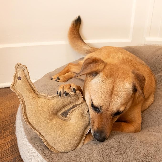 SPOT Dura-Fused Leather Bear Dog Toy – Durable Real Leather & Jute Chew Toy with Squeaker, Double-Stitched for Moderate Chewers, Medium & Large Dogs, 11.5in