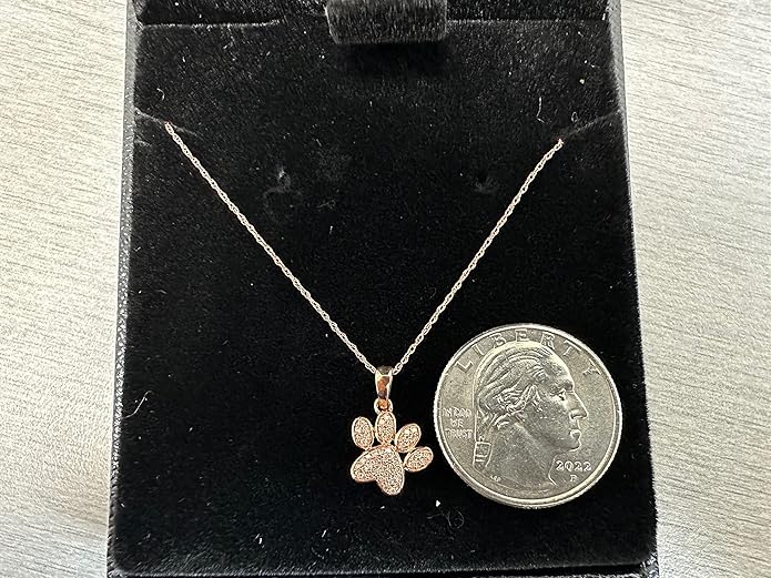 Diamond2Deal 10K Solid Gold Diamond Dog Paw Print Pendant Rope Chain Necklace 18inch (1/8Ct/ I2,H-I)
