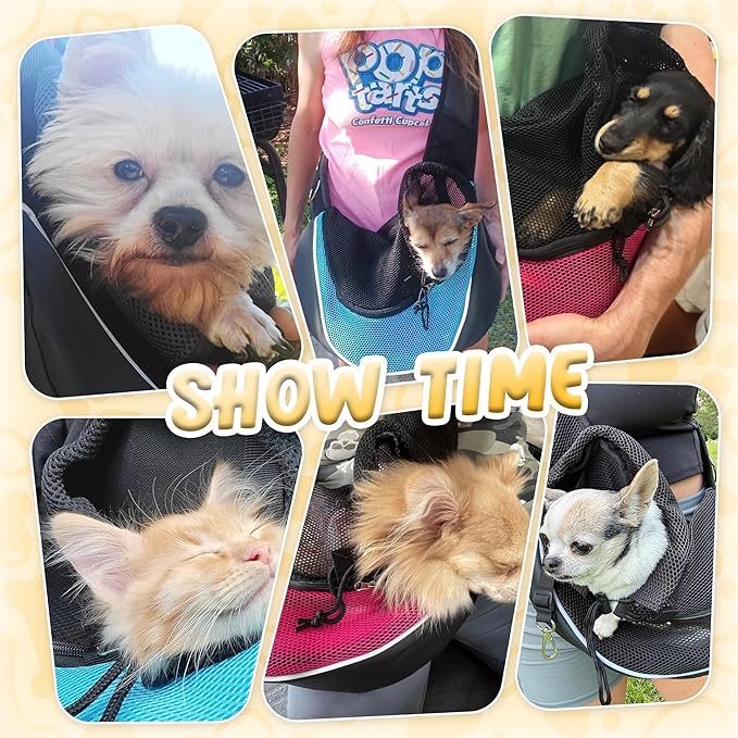 Upgraded Breathable Mesh Dog Sling Carrier for Small Dogs & Cats Up to 10 lbs- Detachable Hard Bottom, Adjustable Strap & Large Pocket - Hands-Free Pet Carrier for Travel Walking Hiking (Black Size S)