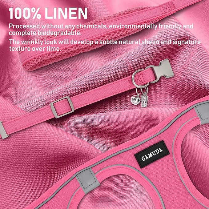GAMUDA Small Pet Harness Collar and Leash Set, Step in No Chock No Pull Linen Fabric Soft Mesh Dog Vest Harnesses Reflective for Dogs Puppy Cats Kitten Rabbit (Pink, XXS)
