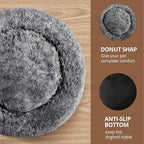 JOLLYVOGUE Calming Dog & Cat Bed for Small Dogs, Anti-Anxiety Donut Cuddler Cozy Soft Round Bed with Anti-Slip Bottom, Fluffy Faux Fur Plush Cushion Beds for Small Medium Dogs, 20"/Smoke Black