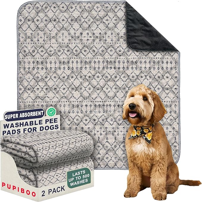 PUPIBOO Washable Pee Pads for Dogs and Cats - Super Absorbent Reusable Puppy Training Pads - 100% Waterproof, Leak-Proof & Non-Slip Whelping Pads for Pet Housebreaking
