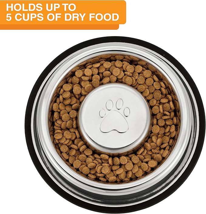 Neater Pet Brands Stainless Steel Slow Feed Bowl - Non-Tip & Non-Skid - Stops Dog Food Gulping, Bloat, Indigestion, and Rapid Eating (5 Cup)