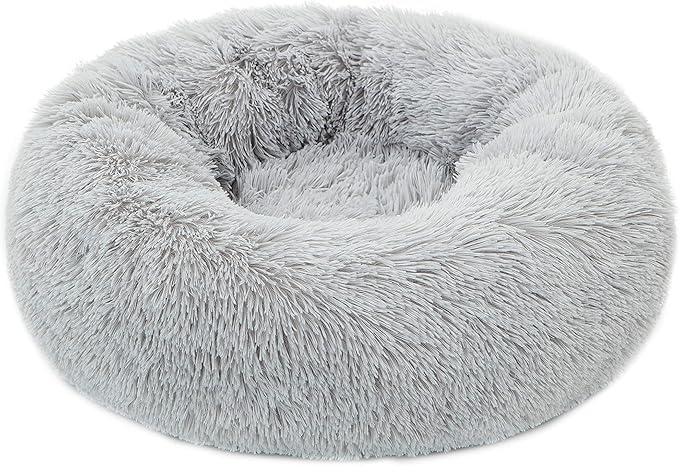Calming Donut Dog Bed XL, Plush Round Cuddler Dog & Cat Bed, Anit-Anxiety Marshmellow Fluffy Faux Fur Cushion(32", Light Grey)