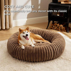 Bedsure Donut Large Dog Bed - Washable Faux Fur Dog Beds Large Sized Dog with Corduroy Fleece & Anti Slip Bottom, Round Pet Beds with Removable Cover, Copper Brown, 36x36x10 inches