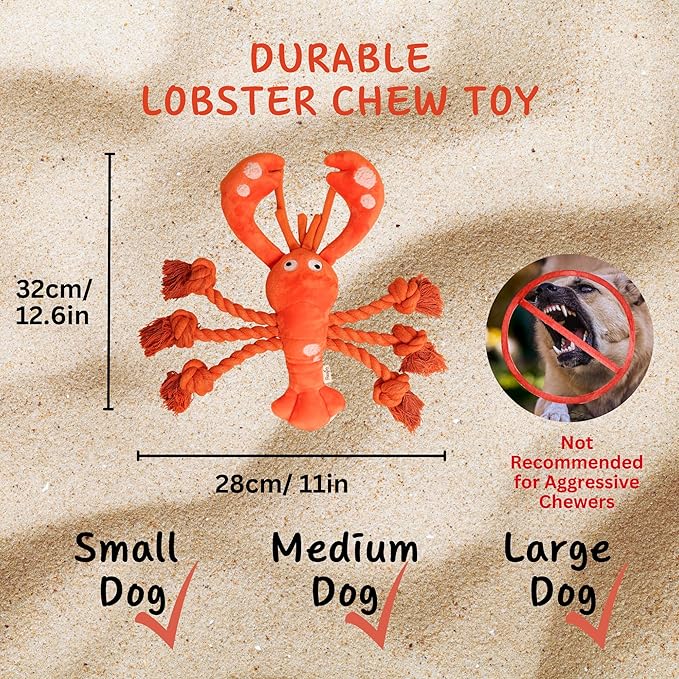 Tough Dog Toys, Large Squeaky Rope Tug of War Dog Toys for Puppy, Small, Medium, Large Dogs, Interactive Stuffed Plush Toys, Dog Birthday Gifts - Lobster