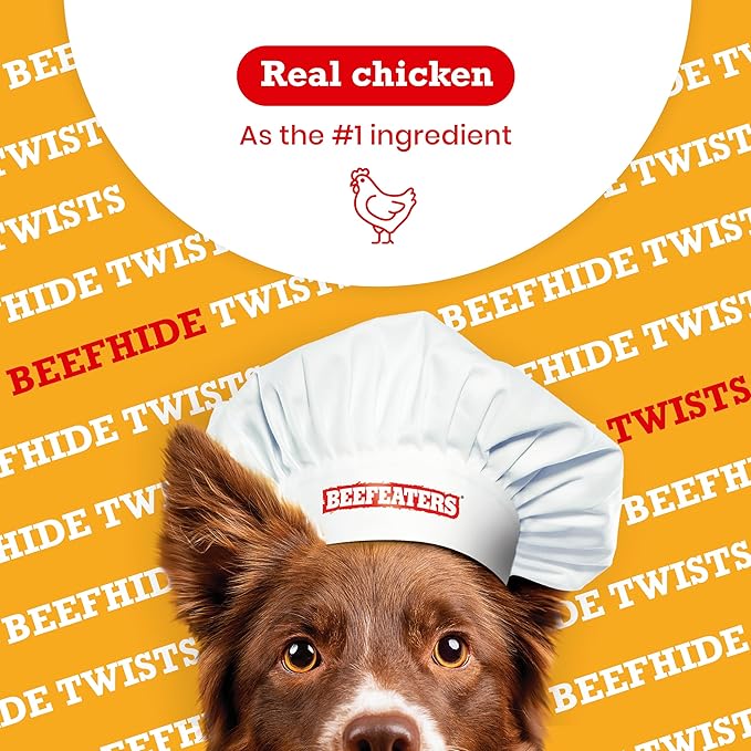 Beefeaters Beefhide 5in Twist with Real Chicken – Protein-Rich Dog Treats for Clean Teeth, Ideal for Training & All Dog Sizes