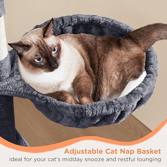 Yaheetech 57in Tall Cat Tree, Multi-Level Cat Tower W/Extended Platform, Padded Perch, Scratching Posts, Ball, for Indoor Large Cat Kitty as Pet Play House Activity Center