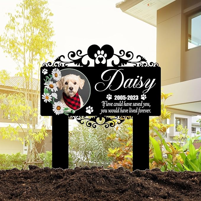 Custom Pet Grave Markers Dog | Custom Pet Headstones for Dogs | Best Memorial Gifts to Tribute Your 4-Legged Companions | Personalized Grave Marker for Furry Friends with Flower Picture Frame