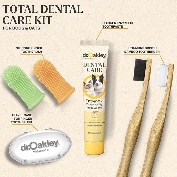 Total Dental Care Kit for Dogs & Cats: Chicken Flavor -Toothpaste, Brushes, and Case, Natural