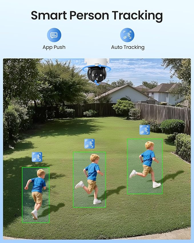 ZOSI C290 4K 8MP UHD Wired WiFi Security Camera Outdoor Indoor, Plug-in Pan/Tilt IP Camera, AI Human Face Vehicle Detection, Auto Tracking, Night Vision, Siren Alarm, 2-Way Audio, 64GB Memory Card