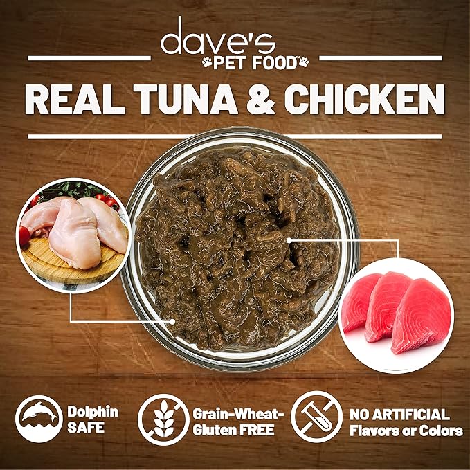 Dave's Pet Food Grain Free Wet Cat Food Gravy (Tuna & Chicken Dinner in Gravy), Naturally Healthy Canned, Added Vitamins, 5.5 oz Cans (24 Pack)