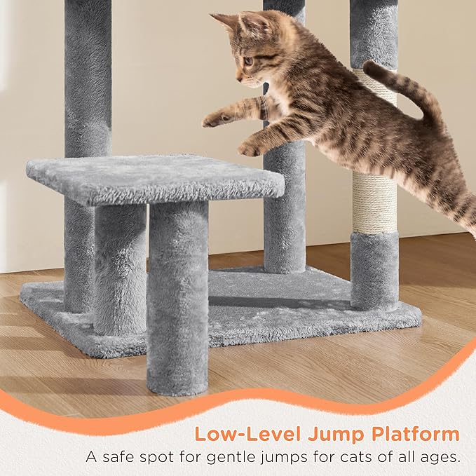 Yaheetech 57in Tall Cat Tree, Multi-Level Cat Tower W/Extended Platform, Padded Perch, Scratching Posts, Ball, for Indoor Large Cat Kitty as Pet Play House Activity Center