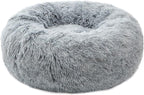 Calming Donut Dog Bed XL, Plush Round Cuddler Dog & Cat Bed, Anit-Anxiety Marshmellow Fluffy Faux Fur Cushion(32", Grey)