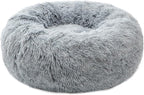 Calming Donut Dog Bed Small, Plush Round Cuddler Dog & Cat Bed, Anit-Anxiety Marshmellow Fluffy Faux Fur Cushion(20", Grey)