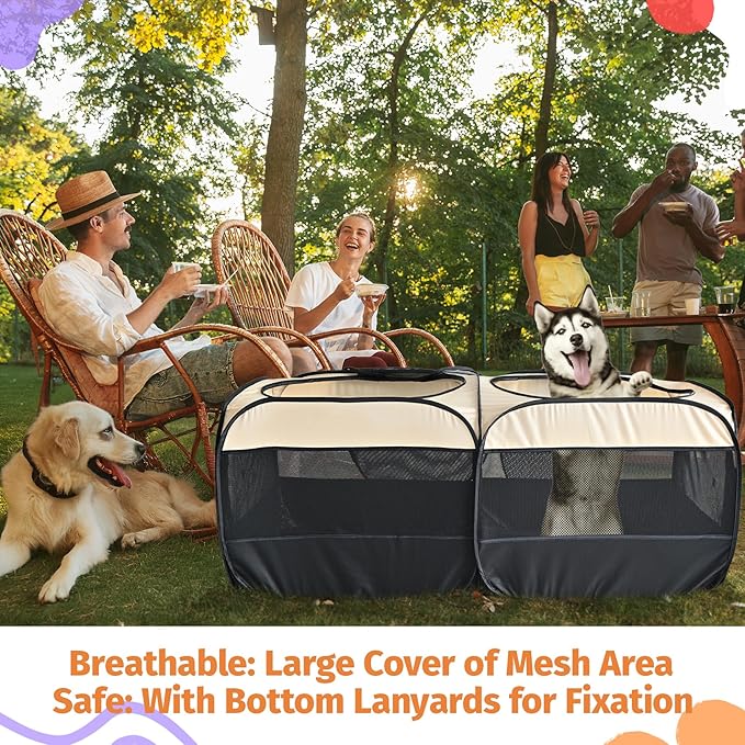 2-in-1 Dog Playpen 73.5''Pop Up Cat Pet Playpen, Assembly-Free Indoor Outdoor Kitten Enclosure, Kitten Pen Cat Cage Portable Puppy Tent Crates Kennel for Small Animals(No Divider, Unified Space)