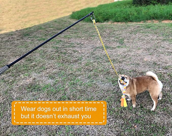 Dewonch Flirt Pole Dog Toys for Training & Exercise,Durable Teaser Stick with Fleece Rope Lure for Medium & Large Pets to Fetch Chase Pull and Tug of War (Yellow, POLE-39.5 inches)
