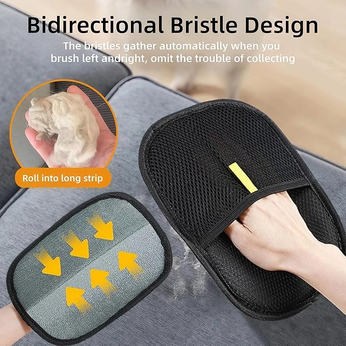 2 Pack Pet Hair Removal Glove for Dogs & Cats, Electrostatic Pet Hair Remover for Laundry, Carpet, Furniture, Car, Bedding, Easy Cleaning & Grooming Tool
