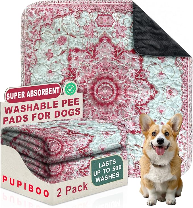 PUPIBOO Washable Pee Pads for Dogs and Cats - Super Absorbent Reusable Puppy Training Pads - 100% Waterproof, Leak-Proof & Non-Slip Whelping Pads for Pet Housebreaking