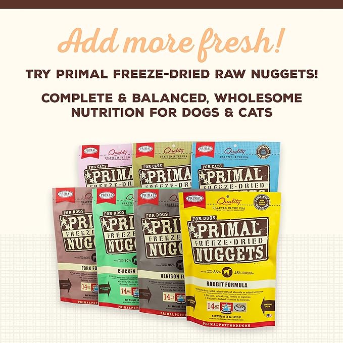 Primal Dog Food Toppers & Cat Food Toppers, Cupboard Cuts, Grain Free Meal Mixers with Probiotics, Raw Freeze Dried Dog Treats & Cat Treats, Great for Training (Pork, 3.5 oz)
